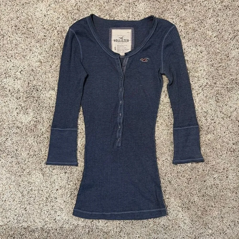 2 Hollister Blue Green Y2K Henley Tops Small - Picture 6 of 10